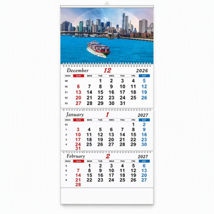2027 Custom Logistic Oversea Wall Calendar Printing Custom A3 3 Fold Digital Laminated Wall Calendar