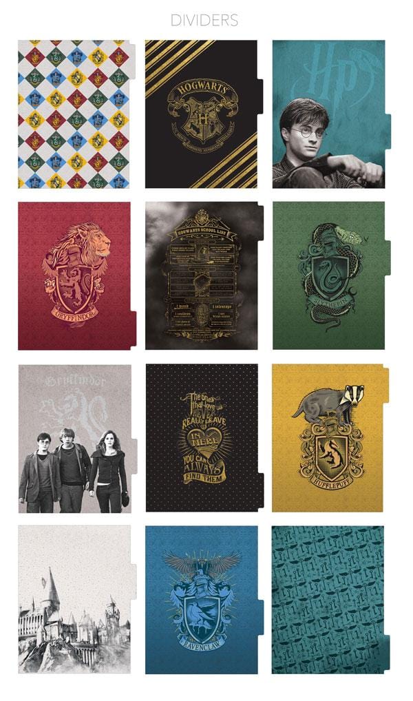 Interior tabbed dividers for Hogwarts crest planner set