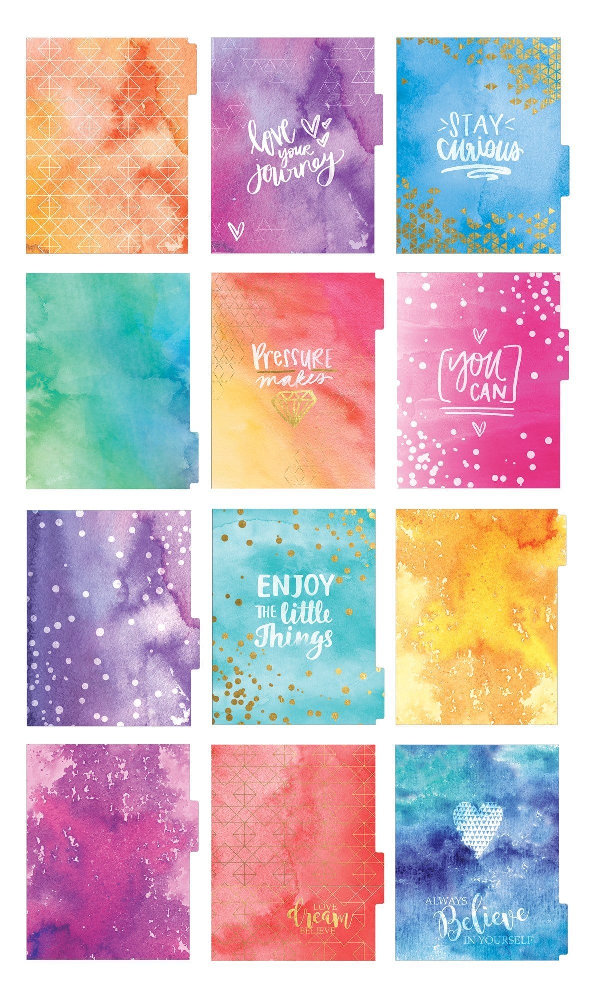 Watercolour tabbed dividers with inspirational wording
