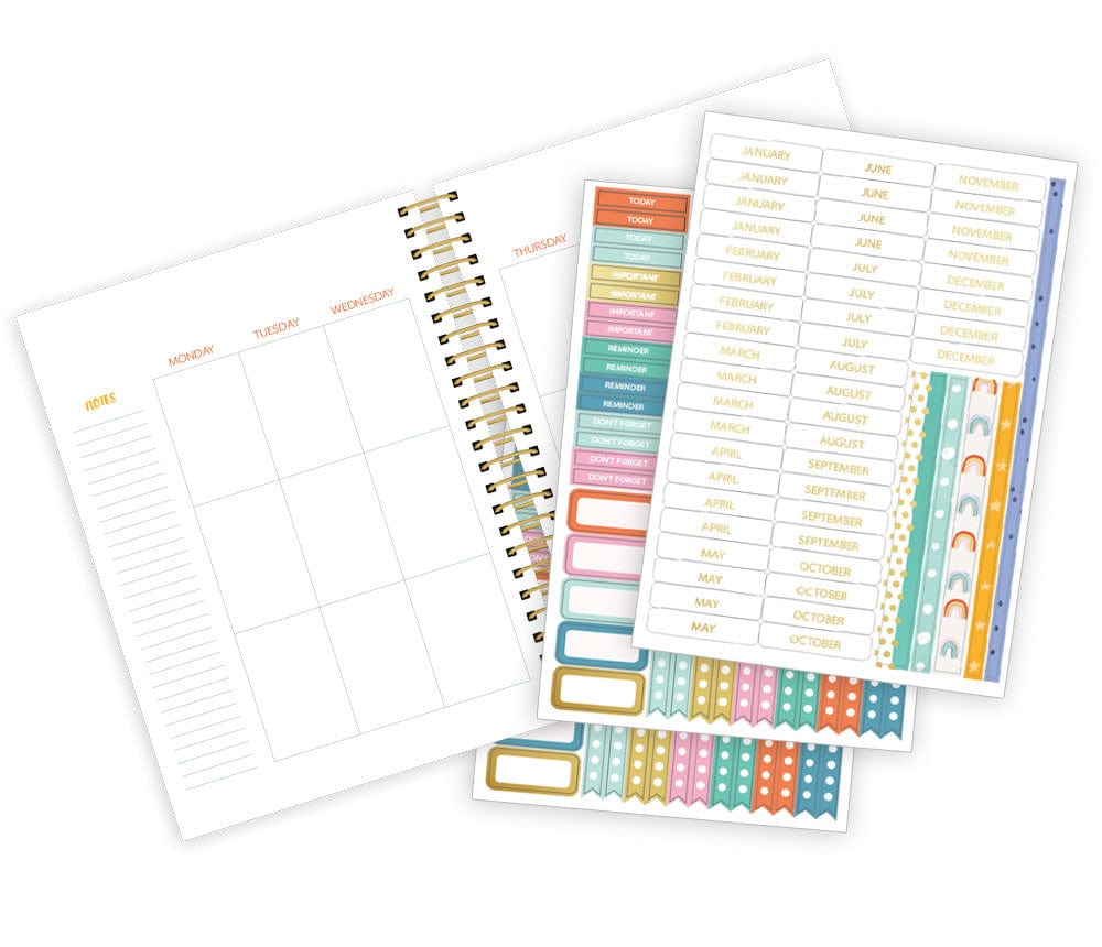 Interior view of Boho Rainbow planner dividers with tabs